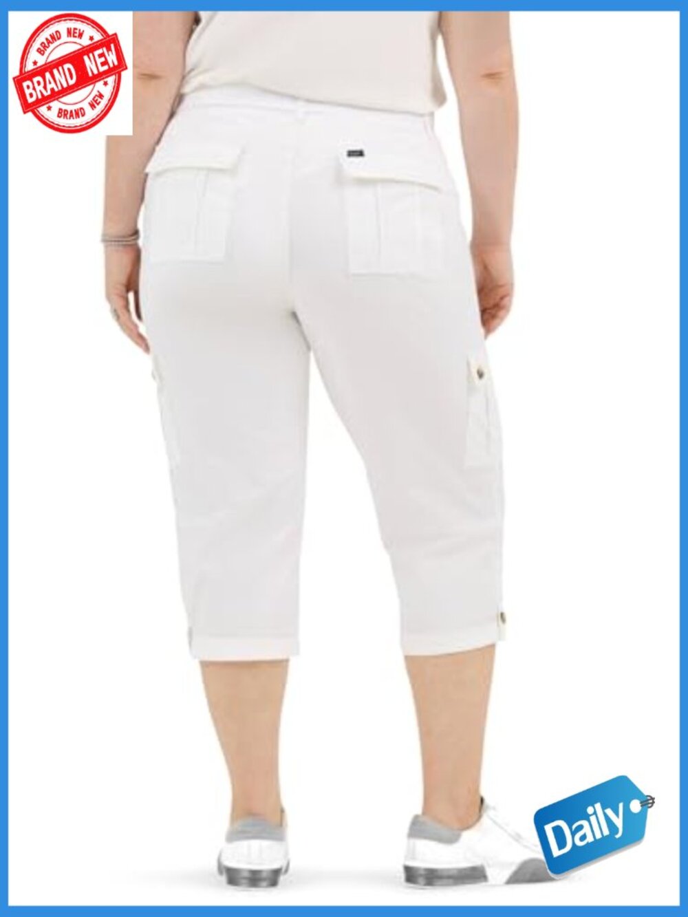 Plus Size Mid-Rise Relaxed Fit Cargo Capri Pant with Flex Waistband - Picture 3 of 7